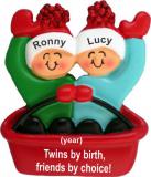 Twins Christmas Ornament Adventures in Sledding Personalized FREE at PersonalizedOrnamentsMarket.com by Russell Rhodes