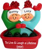 Couples Christmas Ornament Adventures in Sledding Personalized FREE at PersonalizedOrnamentsMarket.com by Russell Rhodes