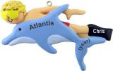 Swimming with Dolphins Christmas Ornament Blond Male Personalized FREE at PersonalizedOrnamentsMarket.com by Russell Rhodes