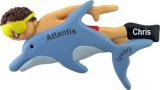 Swimming with Dolphins Christmas Ornament Brunette Male Personalized FREE at PersonalizedOrnamentsMarket.com by Russell Rhodes