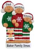 Family Christmas Ornament Comfy Pajamas for 3 with Pets Personalized FREE at PersonalizedOrnamentsMarket.com by Russell Rhodes