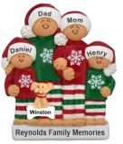 Family Christmas Ornament Comfy Pajamas for 4 with Pets Personalized FREE at PersonalizedOrnamentsMarket.com by Russell Rhodes