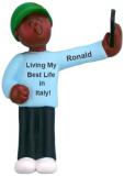 Semester Abroad Christmas Ornament African American Male Personalized FREE at PersonalizedOrnamentsMarket.com by Russell Rhodes