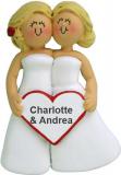 Same Sex Marriage Christmas Ornament Blond Females Personalized FREE at PersonalizedOrnamentsMarket.com by Russell Rhodes