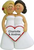 Same Sex Marriage Christmas Ornament Blond & Brunette Females Personalized FREE at PersonalizedOrnamentsMarket.com by Russell Rhodes