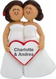 Same Sex Marriage Christmas Ornament Brunette Females Personalized FREE at PersonalizedOrnamentsMarket.com by Russell Rhodes