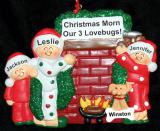 Family Christmas Ornament Winter Morn Just the 3 Kids with Pets Personalized FREE at PersonalizedOrnamentsMarket.com by Russell Rhodes