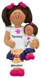 Kids Christmas Ornament Brunette Female with Doll & Pet Personalized FREE at PersonalizedOrnamentsMarket.com by Russell Rhodes