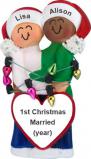 Biracial Lesbian Couple First Christmas Married Ornament Personalized FREE at PersonalizedOrnamentsMarket.com by Russell Rhodes