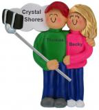 Selfie Christmas Ornament Male with Blond Female Personalized FREE at PersonalizedOrnamentsMarket.com by Russell Rhodes