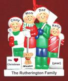 Family Christmas Ornament White Xmas for 4 with Pets Personalized FREE at PersonalizedOrnamentsMarket.com by Russell Rhodes