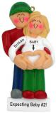 Pregnant Christmas Ornament Couple Blond Female Expecting 2nd Baby Personalized FREE at PersonalizedOrnamentsMarket.com by Russell Rhodes