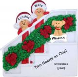 Couples Christmas Ornament Holiday Banister with Pets Personalized FREE at PersonalizedOrnamentsMarket.com by Russell Rhodes