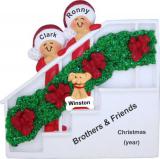 2 Siblings Christmas Ornament for Brothers Holiday Banister with Pets Personalized FREE at PersonalizedOrnamentsMarket.com by Russell Rhodes