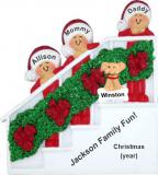 Family Christmas Ornament Holiday Banister for 3 with Pets Personalized FREE at PersonalizedOrnamentsMarket.com by Russell Rhodes