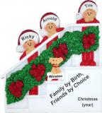 3 Siblings or Brothers Christmas Ornament Holiday Banister with Pets Personalized FREE at PersonalizedOrnamentsMarket.com by Russell Rhodes