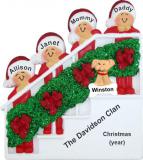 Family Christmas Ornament Holiday Banister for 4 with Pets Personalized FREE at PersonalizedOrnamentsMarket.com by Russell Rhodes