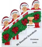 Grandparents Christmas Ornament Holiday Banister 4 Grandkids with Pets Personalized FREE at PersonalizedOrnamentsMarket.com by Russell Rhodes