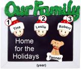 Family Christmas Ornament Holiday Frame for 3 with 1 Dog, Cat, Pets Custom Add-ons Personalized FREE at PersonalizedOrnamentsMarket.com by Russell Rhodes