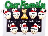 Family Christmas Ornament Holiday Frame for 7 with 1 Dog, Cat, Pets Custom Add-ons Personalized FREE at PersonalizedOrnamentsMarket.com by Russell Rhodes