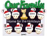 Family Christmas Ornament Holiday Frame for 8 with 1 Dog, Cat, Pets Custom Add-ons Personalized FREE at PersonalizedOrnamentsMarket.com by Russell Rhodes