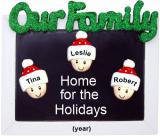 Family Christmas Ornament Holiday Frame for 3 Personalized FREE at PersonalizedOrnamentsMarket.com by Russell Rhodes