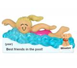 Kids Christmas Ornament Blond Female Swimming with My Dog Personalized FREE at PersonalizedOrnamentsMarket.com by Russell Rhodes