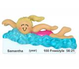 Swimmer Christmas Ornament Blond Female Personalized FREE at PersonalizedOrnamentsMarket.com by Russell Rhodes