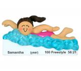 Swimmer Christmas Ornament Brunette Female Personalized FREE at PersonalizedOrnamentsMarket.com by Russell Rhodes