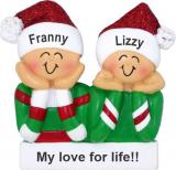 Lesbian Couple Christmas Ornament Xmas Morn PJs Personalized FREE at PersonalizedOrnamentsMarket.com by Russell Rhodes