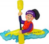 Kayak Christmas Ornament Fun on the River Brunette Female Personalized FREE at PersonalizedOrnamentsMarket.com by Russell Rhodes