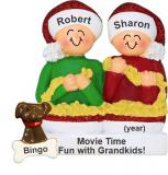 Stringing Popcorn 2 Grandkids Christmas Ornament with Dogs, Cats, Pets Custom Added Personalized FREE at PersonalizedOrnamentsMarket.com by Russell Rhodes