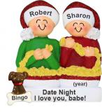 Stringing Popcorn Couple Christmas Ornament with Dogs, Cats, Pets Custom Added Personalized FREE at PersonalizedOrnamentsMarket.com by Russell Rhodes