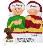 Stringing Popcorn Single Mom 1 Child Christmas Ornament with Dogs, Cats, Pets Custom Added Personalized FREE at PersonalizedOrnamentsMarket.com by Russell Rhodes