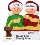 Stringing Popcorn Single Dad 1 Child Christmas Ornament with Dogs, Cats, Pets Custom Added Personalized FREE at PersonalizedOrnamentsMarket.com by Russell Rhodes