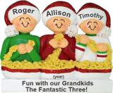 Stringing Popcorn 3 Grandkids Christmas Ornament Personalized FREE at PersonalizedOrnamentsMarket.com by Russell Rhodes