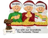 Stringing Popcorn 3 Grandkids Christmas Ornament with Dogs, Cats, Pets Custom Added Personalized FREE at PersonalizedOrnamentsMarket.com by Russell Rhodes