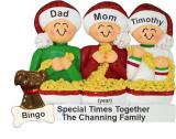 Stringing Popcorn Family of 3 Christmas Ornament with Dogs, Cats, Pets Custom Added Personalized FREE at PersonalizedOrnamentsMarket.com by Russell Rhodes