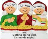 Stringing Popcorn Our 3 Kids Christmas Ornament Personalized FREE at PersonalizedOrnamentsMarket.com by Russell Rhodes