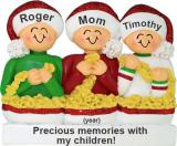 Stringing Popcorn Single Mom 2 Children Christmas Ornament Personalized FREE at PersonalizedOrnamentsMarket.com by Russell Rhodes