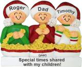 Stringing Popcorn Single Dad 2 Children Christmas Ornament Personalized FREE at PersonalizedOrnamentsMarket.com by Russell Rhodes