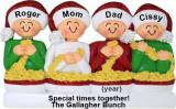 Stringing Popcorn Family of 4 Christmas Ornament Personalized FREE at PersonalizedOrnamentsMarket.com by Russell Rhodes