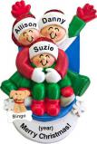 Sledding 3 Grandchildren Christmas Ornament with Dogs, Cats, Pets Custom Added Personalized FREE at PersonalizedOrnamentsMarket.com by Russell Rhodes