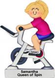 Exercise Bike Christmas Ornament Blond Female Personalized FREE at PersonalizedOrnamentsMarket.com by Russell Rhodes