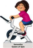 Exercise Bike Christmas Ornament Brunette Female Personalized FREE at PersonalizedOrnamentsMarket.com by Russell Rhodes