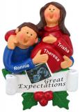 Pregnant Christmas Ornament Expecting Baby Both Brunette Personalized FREE at PersonalizedOrnamentsMarket.com by Russell Rhodes