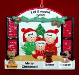 Gay Family of 3 Christmas Ornament Holiday Window with up to 3 Dogs, Cats, Pets Custom Add-ons Personalized FREE at PersonalizedOrnamentsMarket.com by Russell Rhodes