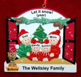 Family of 4 Christmas Ornament Holiday Window with 1 Dog, Cat, Pets Custom Add-on Personalized FREE at PersonalizedOrnamentsMarket.com by Russell Rhodes