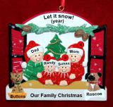 Family of 4 Christmas Ornament Holiday Window with up to 2 Dogs, Cats, Pets Custom Add-ons Personalized FREE at PersonalizedOrnamentsMarket.com by Russell Rhodes