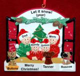 Family of 4 Christmas Ornament Holiday Window with up to 3 Dogs, Cats, Pets Custom Add-ons Personalized FREE at PersonalizedOrnamentsMarket.com by Russell Rhodes